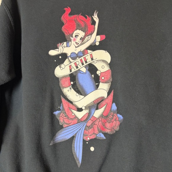 Disney Ariel The Little Mermaid Tattoo Graphic Crewneck Sweatshirt Black Womens - Picture 2 of 8